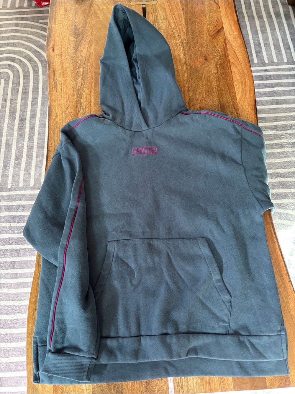 Puma Blue-Gray Hoodie with Magenta Trim